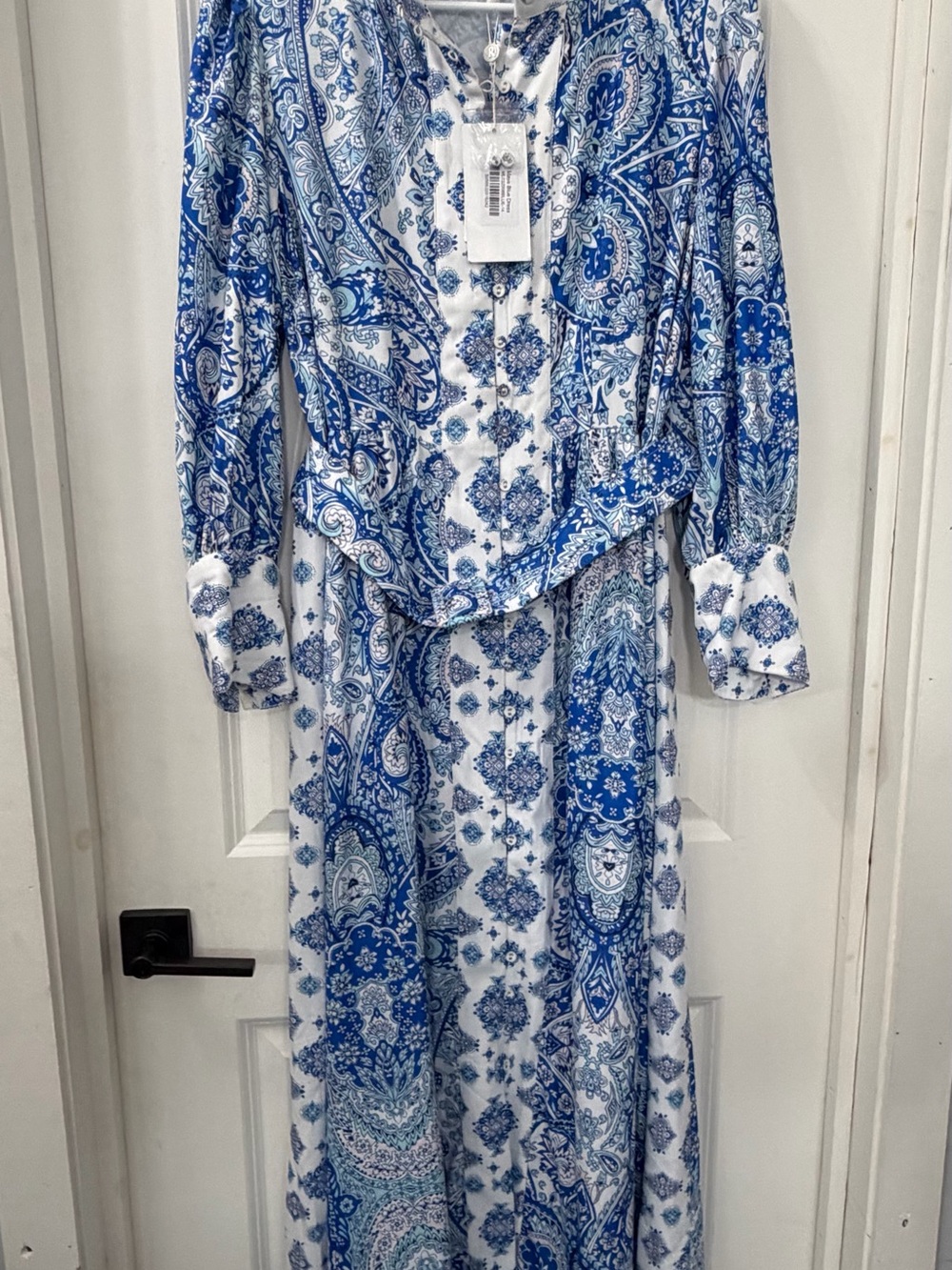 Raishma Studio Blue Paisley Long Sleeve Maxi Dress - White & Blue